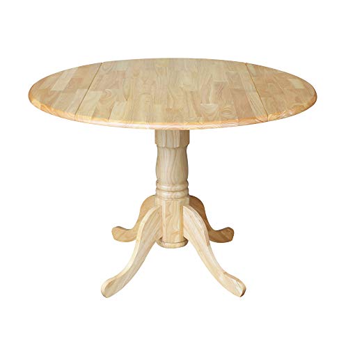 IC International Concepts, 42" Round Dual Drop Leaf Pedestal Dining Table, Solid Real Wood, Sturdy Parawood, Natural - color: Natural