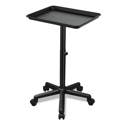 Salon Tray on Wheels, Black Salon Tray Cart with Adjustable Height, Tattoo Rolling Tray, Metal Service Instrument Storage Tray for Salon&Home Use - color: Black