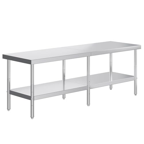 Jocisland 30" x 96" Stainless Steel Table for Prep & Work, Food-Grade Stainless Steel Adjustable Under Shelf and Feet, for Commercial Kitchen, Restaurant, Hotel and Garage - size: 30x96 in, style: Table