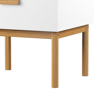 Modern Minimalist White Nightstand with Solid Pine Wood Legs & Spacious Drawer - Versatile Bedside Table for Bedroom, Living Room, or Small Apartment