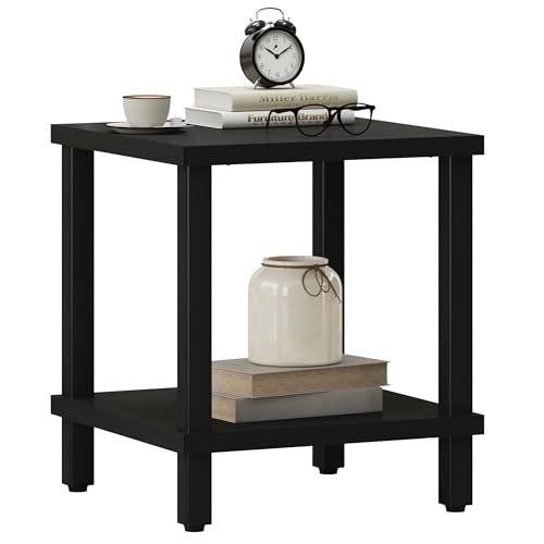 MMEOLUOOK Large End Table Square Side Table Modern Sofa Table 20 Inch Industrial Coffee Table NightStand with 2-Tier Storage Shelf for Living Room Bedroom Black MLBZ06B - color: Black
