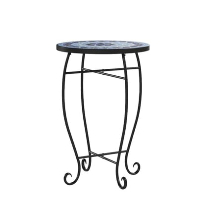 Giantex Outdoor Side Table, Mosaic Patio Table, 12inch Accent Table Plant Stand Indoor, Mosaic Ceramic Tile Top Metal Frame, Small End Table Porch Beach Patio Garden Balcony Poolside - style: Ocean