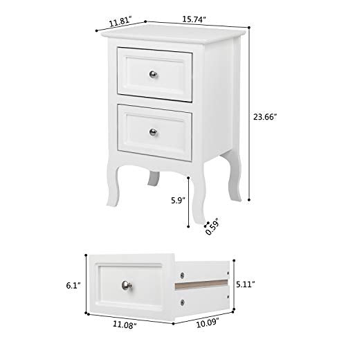 Bonnlo White Nightstand with 2 Drawers, Night Stands for Bedrooms, Small Bed Side Table/White Night Stand with Drawers for Small Spaces, College Dorm, Kids’ Room, Living Room, French, 16W x 12D x 24H - color: White