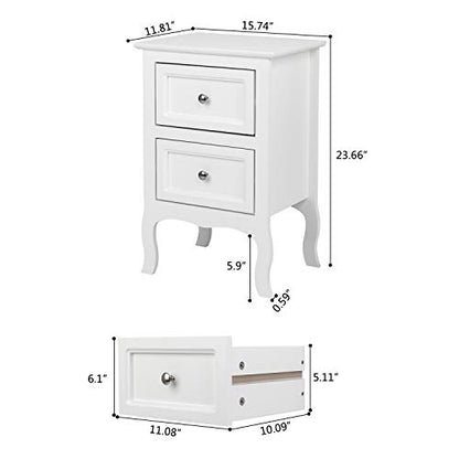 Bonnlo White Nightstand with 2 Drawers, Night Stands for Bedrooms, Small Bed Side Table/White Night Stand with Drawers for Small Spaces, College Dorm, Kids’ Room, Living Room, French, 16W x 12D x 24H - color: White