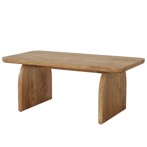Tribesigns Rectangle Coffee Table, 47-Inch Wood Rectangular Living Room Table, Farmhouse Accent Center Low Cocktail Tea Table with Sturdy Base & Rounded Corners, Easy Assembly (Natural Brown) - color: Natural Brown