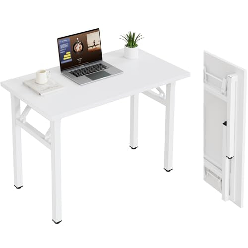 Need 35.8 Inch Folding Desk for Small Spaces, Home Office Computer Desk with Wood Top & Black Frame, Foldable Writing Table for Study, Bedroom, Dorm Room & Student, White - color: White, size: 35.8 inches