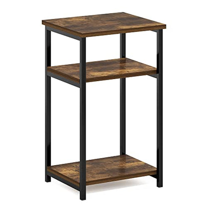 Furinno Just 3-Tier Metal Frame End Table with Storage Shelves, 1-Pack, Amber Pine - color: Amber Pine, size: 1-Pack, Metal Frame, 3-Tier