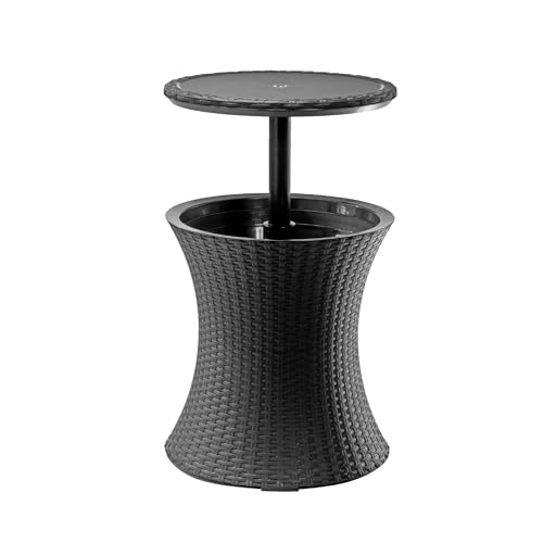 Keter Pacific Cool Bar Outdoor Patio Furniture and Hot Tub Side Table with 7.5 Gallon Beer and Wine Cooler, Dark Grey - color: Dark Grey