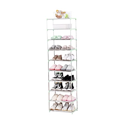 Jucaifu Stackable Small Shoe Rack, Entryway, Hallway and Closet Space Saving Storage and Organization (10-Tier, Green) - color: Green, size: 10-Tier
