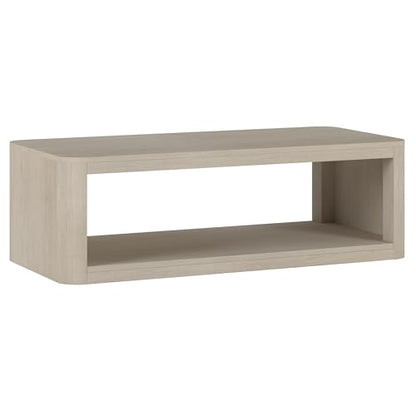 Henn&Hart 47" Rectangular Low-Profile Coffee Table with Open Storage Shelf for Living Room, Family Room, or Office, Beech White - color: Beech White
