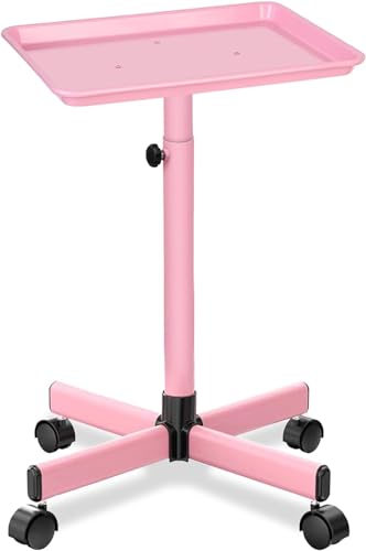 Salon Tray on Wheels, Metal, Salon Rolling Tray Height Adjustable Used As Color Tray, Hair Stylist Tray,Tattoo Tray and Dental Tray(Pink) - color: Pink