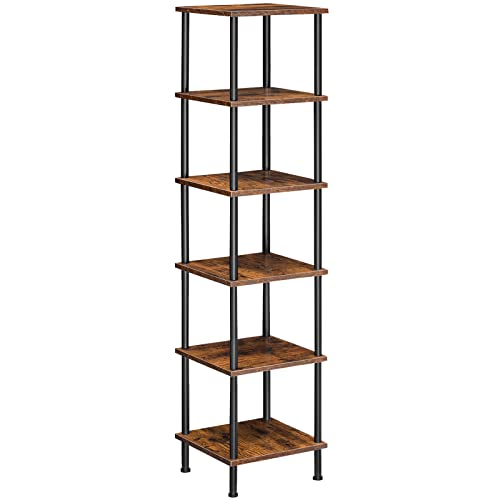 HOOBRO 6-Tier Corner Shelf, Corner Square Rack Display Shelf, Tall Storage Rack Plant Stand, Bookcase for Small Spaces, Living Room, Home Office, Kitchen, Rustic Brown and Black BF55CJ01 - color: Rustic Brown + Black, size: 11.8"L x 11.8"W x 55.7"H