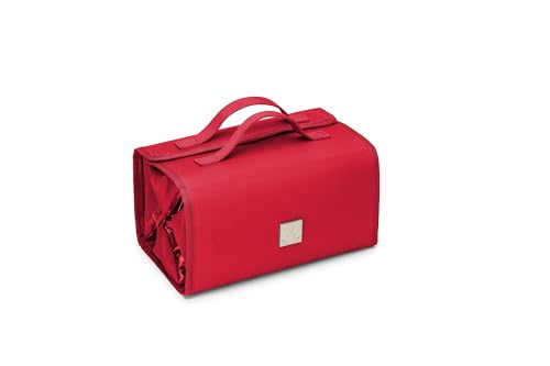 Roll Up Makeup Bag, Travel Toiletry Bag for Women with 4 Clear TSA Approved Pouches, Hanging Travel Organizer, Folding Cosmetic Bag for Men and Women - color: Red