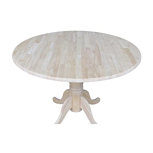 IC International Concepts, Round Dual Drop Leaf Pedestal Dining Table, Solid Real Wood, Sturdy Parawood, Dimensions 42"D x 42"W x 29.5"H, 40lbs Capacity, Paint/Stain Ready, Unfinished - color: Unfinished