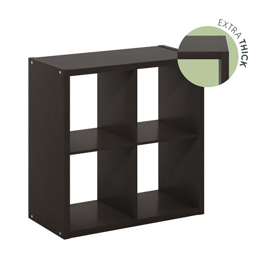 Furinno CUBICLE 4-Cube Book Shelf, Extra Thick Frame Bookshelf, Dark Oak | 14.6" x 30" x 30", Reversible Bookcase with Open Back, for Living Room, Bedroom, Home Office - color: Dark Oak, size: 4-Cube