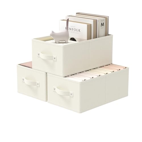 Storage Bins, Foldable Storage Basket, 3 Pack, Beige, 13x9.1x5.5 In | Cube Closet Organizer with 2 Handles, Storage Boxes Suitable for Bedrooms, Living Rooms, Wardrobes - color: Beige, size: Small