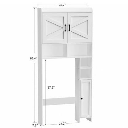 Homhedy Wooden Over The Toilet Storage Cabinet with Barn Door | Freestanding Bathroom Storage, Toilet Paper Holder, Adjustable Shelf,Space-Saving, Farmhouse Style, White - color: White