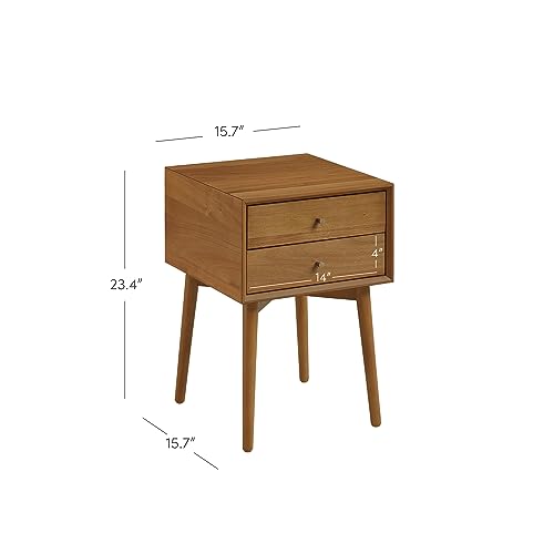 Nathan James 32704 Harper Mid-Century Oak Wood Nightstand with 2-Drawers, Small Side End Table with Storage, Brown - color: Oak Brown, size: Set of 1