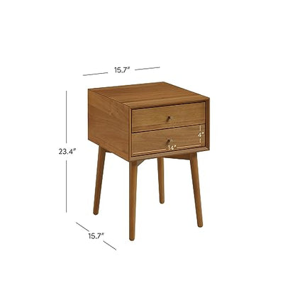 Nathan James 32704 Harper Mid-Century Oak Wood Nightstand with 2-Drawers, Small Side End Table with Storage, Brown - color: Oak Brown, size: Set of 1
