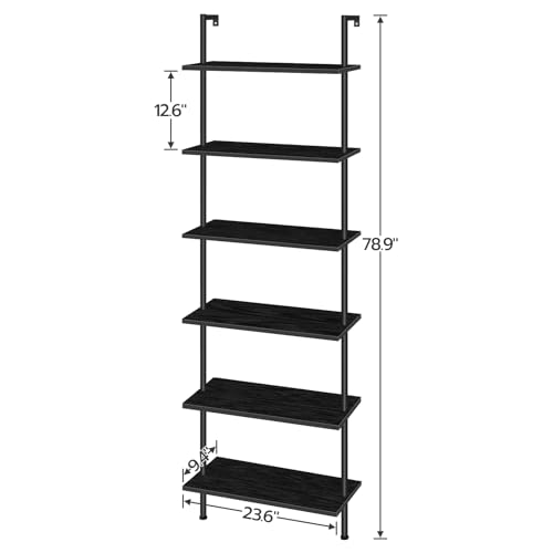 HOOBRO DIY Ladder Shelf, 6-Tier Wall Mounted Bookshelf, Office Vertical Bookcase, Wooden Storage Shelves for Home Office, Bedroom, Black BB65CJ01 - color: Black