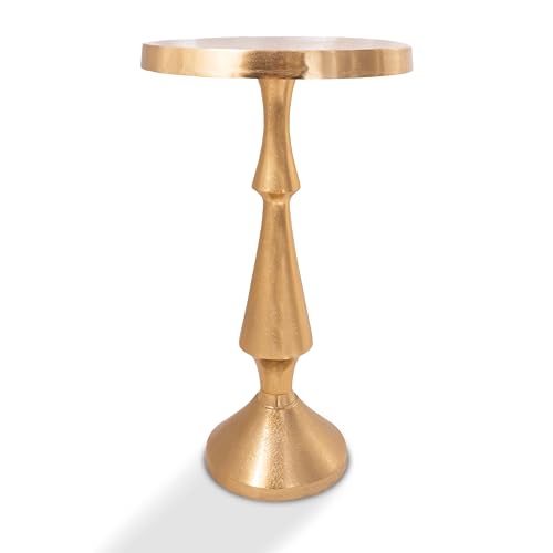 OBJET D'ART Larissa Small Round Gold End Table, 21" H | Vintage Metal Accent, Side Table, Pedestal, Cocktail, Drink Table, Living Room, Small Spaces, Modern Look, Quality Build - style: Larissa