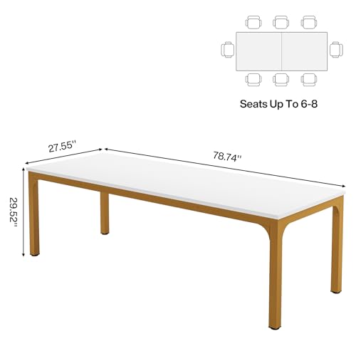 Tribesigns 6.5 FT Conference Room Table, 78.74" W x 27.56" D Large Office Conference Table, Modern Seminar Meeting Table Desk for Boardroom, Meeting Room (1, White and Gold) - color: White and Gold