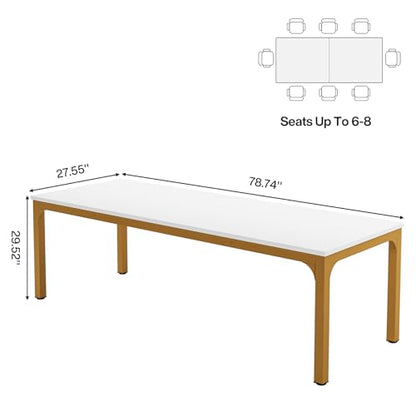 Tribesigns 6.5 FT Conference Room Table, 78.74" W x 27.56" D Large Office Conference Table, Modern Seminar Meeting Table Desk for Boardroom, Meeting Room (1, White and Gold) - color: White and Gold