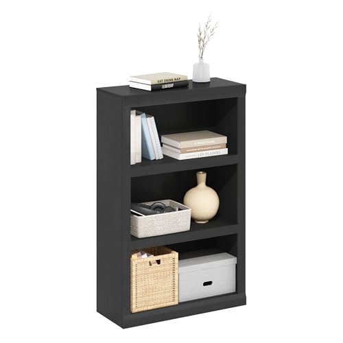 Furinno Rail Book Shelf, 3-Tier Bookshelf with Open Shelf, Bookcase with Classic Style Edges, 10 x 24.6 x 39, for Organization and Storage, for Living Room, Bedroom, Home Office, Blackwood - color: Blackwood, size: 3-Tier, 10 x 24.6 x 39