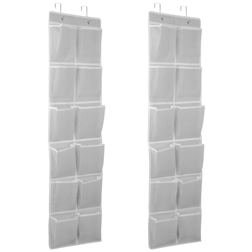 GOMAJI 2PK Over the Door 12 Pocket Hanging Shoe Organizer - color: Gray