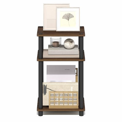 Furinno Turn-N-Tube 3-Tier Toolless Side Table, Narrow Printer Stand with Open Shelf, End Table, Night Stand, for Living Room, Bedroom, Brown Walnut - color: Brown Walnut/Black