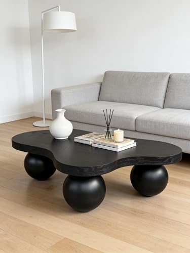 46" Cloud Coffee Table with 3 Ball Legs, Modern Irregular Center Table for Living Room, Low Cute Small MDF Tea Table for Bedroom, Space Apartment, Black - color: Cloud-46" Black