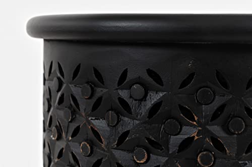 Jofran Mango Wood Drum End Table with Distressed Finish, Rustic Global Style Side Table for Living Room Bedroom, Accent Table, Antique Black - color: Antique Black
