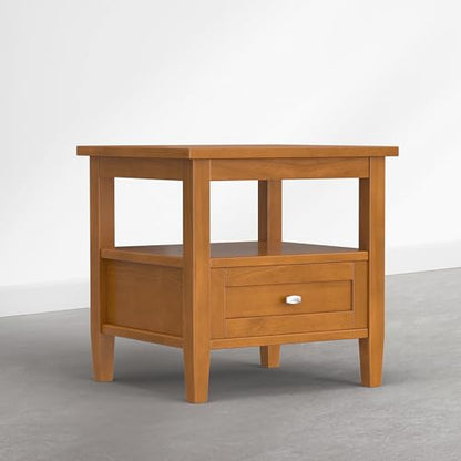 SIMPLIHOME Warm Shaker End Table - 20 inch Wide Solid Wood Side Table in Warm Honey Brown, Transitional Accent Table for Living Room with Drawer, Open Shelf and Square Tapered Legs - color: Warm Honey Brown, size: 20 inch, style: End Table