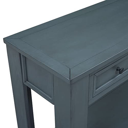 LKTART Solid Pine Console Table with Drawers,Long Sofa Table Entryway Table | 63" Navy Entryway Table with Drawers & Open Shelf,Farmhouse Console Table,Entry Table for Hallway,Foyer or Behind Sofa - color: Navy