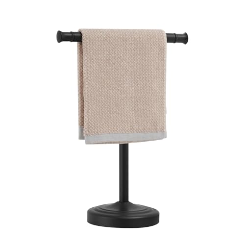 RUMOSE 13 Inch Matte Black Towel Stand Hand Towel Holder Bathroom Kitchen Vanity Countertop T-Shape Towel Rack Free Standing Stainless Steel Towel Bar Towel Ring - color: Matte Black
