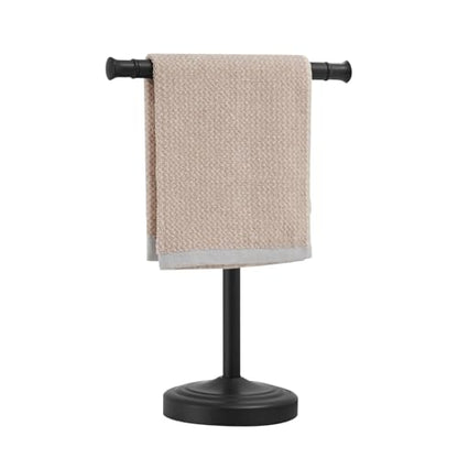 RUMOSE 13 Inch Matte Black Towel Stand Hand Towel Holder Bathroom Kitchen Vanity Countertop T-Shape Towel Rack Free Standing Stainless Steel Towel Bar Towel Ring - color: Matte Black