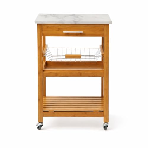 Boraam Aya Bamboo Kitchen Cart with Faux Marble Top - size: Kitchen Cart