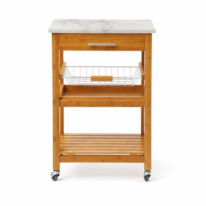 Boraam Aya Bamboo Kitchen Cart with Faux Marble Top - size: Kitchen Cart