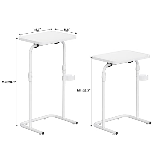TUTOTAK C Shaped End Table with Tiltable Surface, Adjustable Height Side Table, Slide Under Couch Table TV Tray for Eating, Sofa Tray for Livingroom, Bedroom White TB01BW091 - color: White