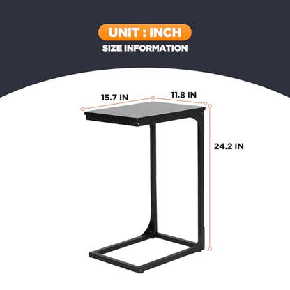 FDW C-Shaped End Table Wooden Top Side Table Adjustable Feet Small Cough Table Bedside End Table with Metal Frame for Bedroom Living Room,Set of 2,Black - color: Black
