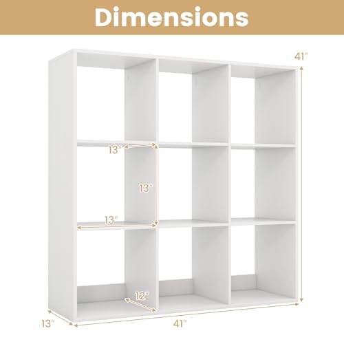 9 Cube Storage Organizer, Floor Standing Bookcase with Open Compartments, Wooden Display Rack for Living Room, Bedroom, Study, White Bookshelf with Open Back (1, 9 Cubes) - size: 9 Cubes