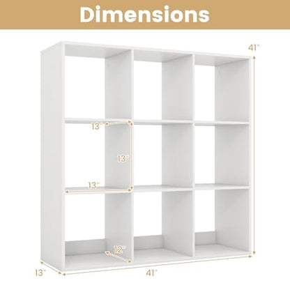 9 Cube Storage Organizer, Floor Standing Bookcase with Open Compartments, Wooden Display Rack for Living Room, Bedroom, Study, White Bookshelf with Open Back (1, 9 Cubes) - size: 9 Cubes