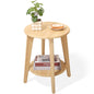 End Table Small Round Side Table with 2 Storage Shelves Walnut End Tables Accent Sofa Bedside Table Modern Night Stand for Living Room Bedroom Small Spaces - color: Beige