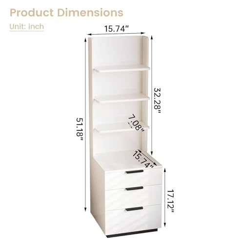 Night Stand, Tall Nightstand with 4-Tier Shelves and 3 Drawers, Bed Side Table for Bedroom, Hallway, Study Room and Home Office