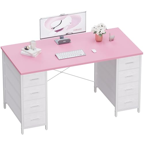 Pamray 47 Inch Computer Desk with 8 Fabric Drawers for Home Office Work | Ample Storage, Space-Saving, Suitable for Home Office Bedrooms Dorm Living Rooms for Study, Writing, Work - color: Pink