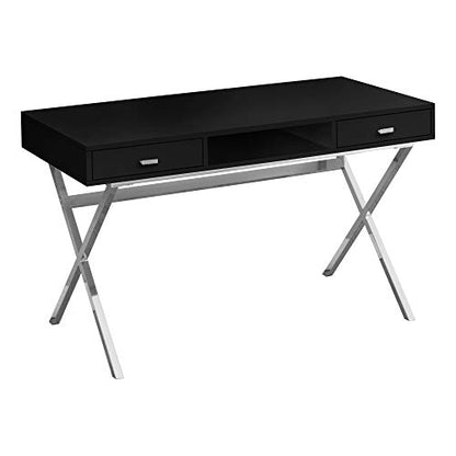 Monarch Specialties Computer Desk - Writing Desk with Drawers and Open Shelf - Metal Sturdy Legs - 48" L (Black/Chrome Legs)