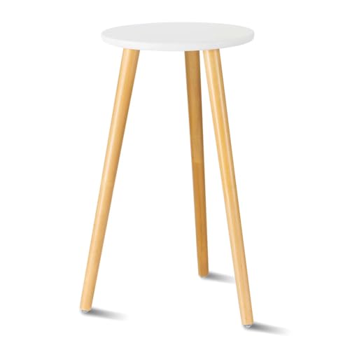 Uneedem Indoor Plant Stand - Mid Century Wooden Plant Table, Tall Holder for Flower Pots, Small Round End Table (A3-White, High: 20.5") - color: White, size: 20.5"
