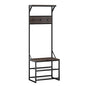 RiverRidge Afton Hall Tree, Black Metal Frame and Weathered Woodgrain | Entryway Organizer with Shoe Rack, Bench Seat, Coat Hooks, Top Display Storage Shelf