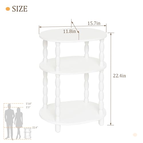 MaxSmeo White Side Table, 3-Tier Small Oval End Table, Modern Night Stand Wood Accent Table for Living Room, Bedroom, White - color: White