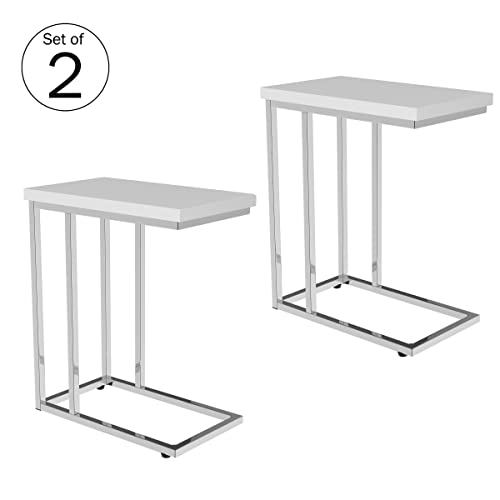 Lavish Home Sofa Side Table Set of 2 – Modern C Shaped End Tables – Laptop Trays or Compact Bedside Nightstands – Space Saving Furniture (White) - style: Set of 2